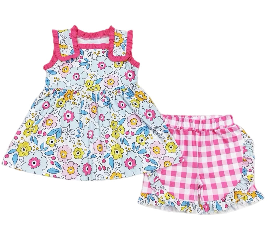 Floral plaid square tank summer set