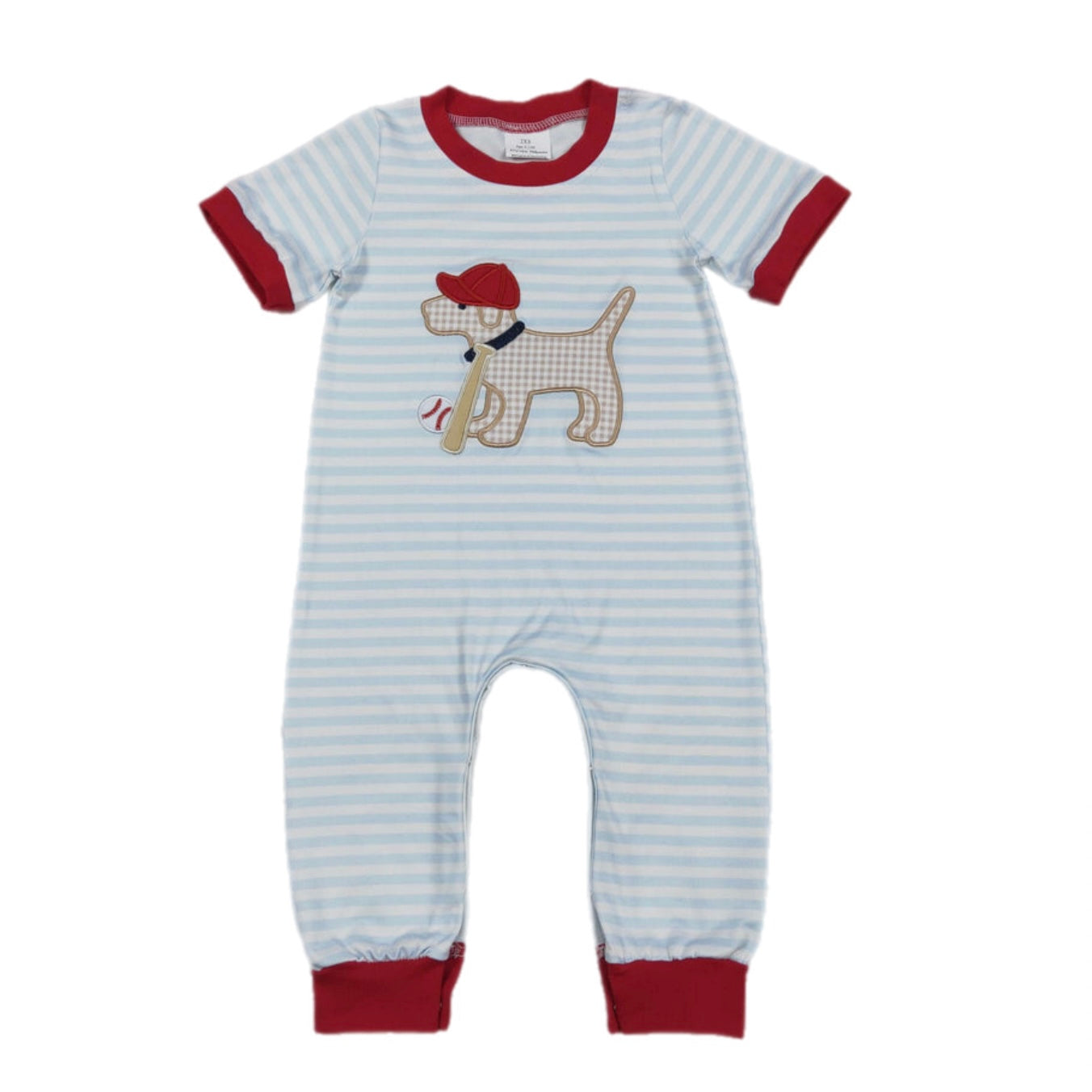 Baseball Dog Embroidered Romper