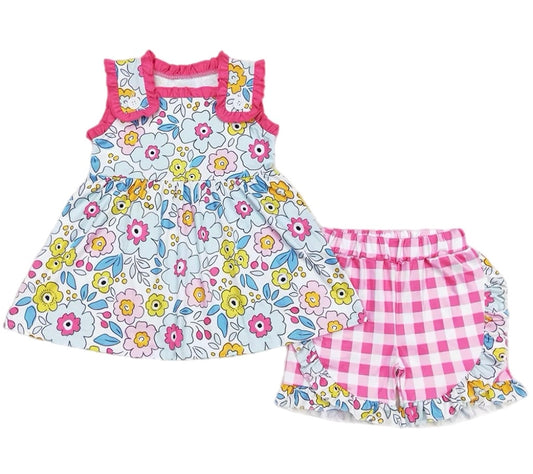 Floral plaid square tank summer set