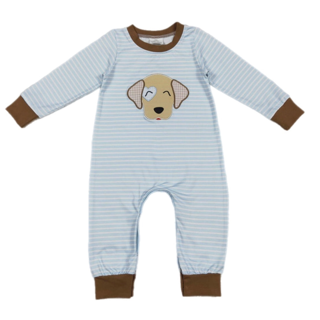 Striped Puppy Embroidered Romper