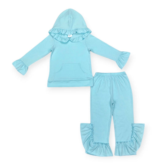 Aqua hooded ruffle jogger set