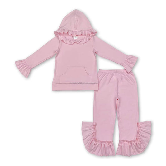 Pink hooded ruffle jogger set