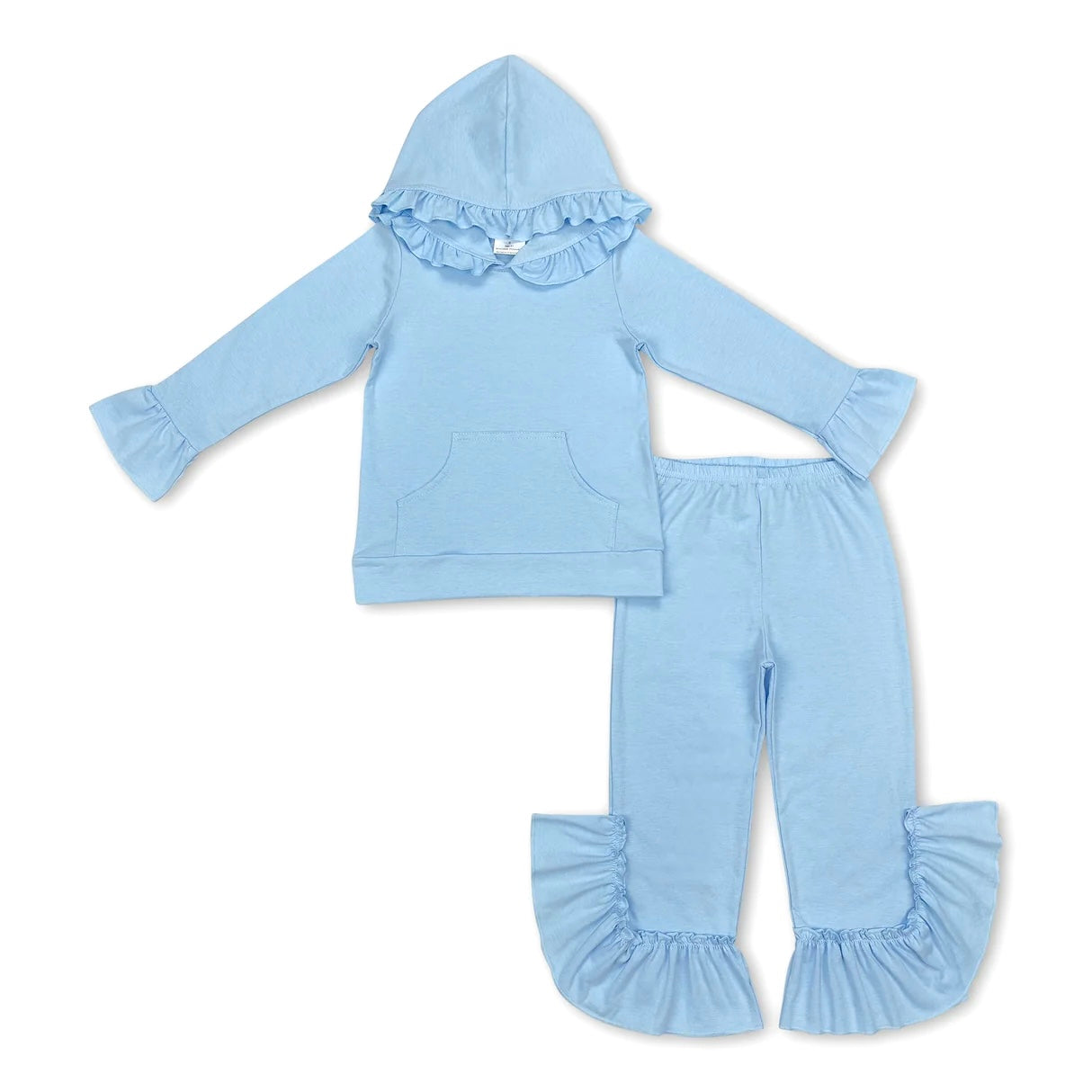 Blue hooded ruffle jogger set